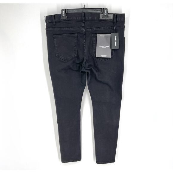 Homme + Femme NEW Skinny Distressed Jeans Mens Sz 40 Black White Logo Stripes - Picture 5 of 9